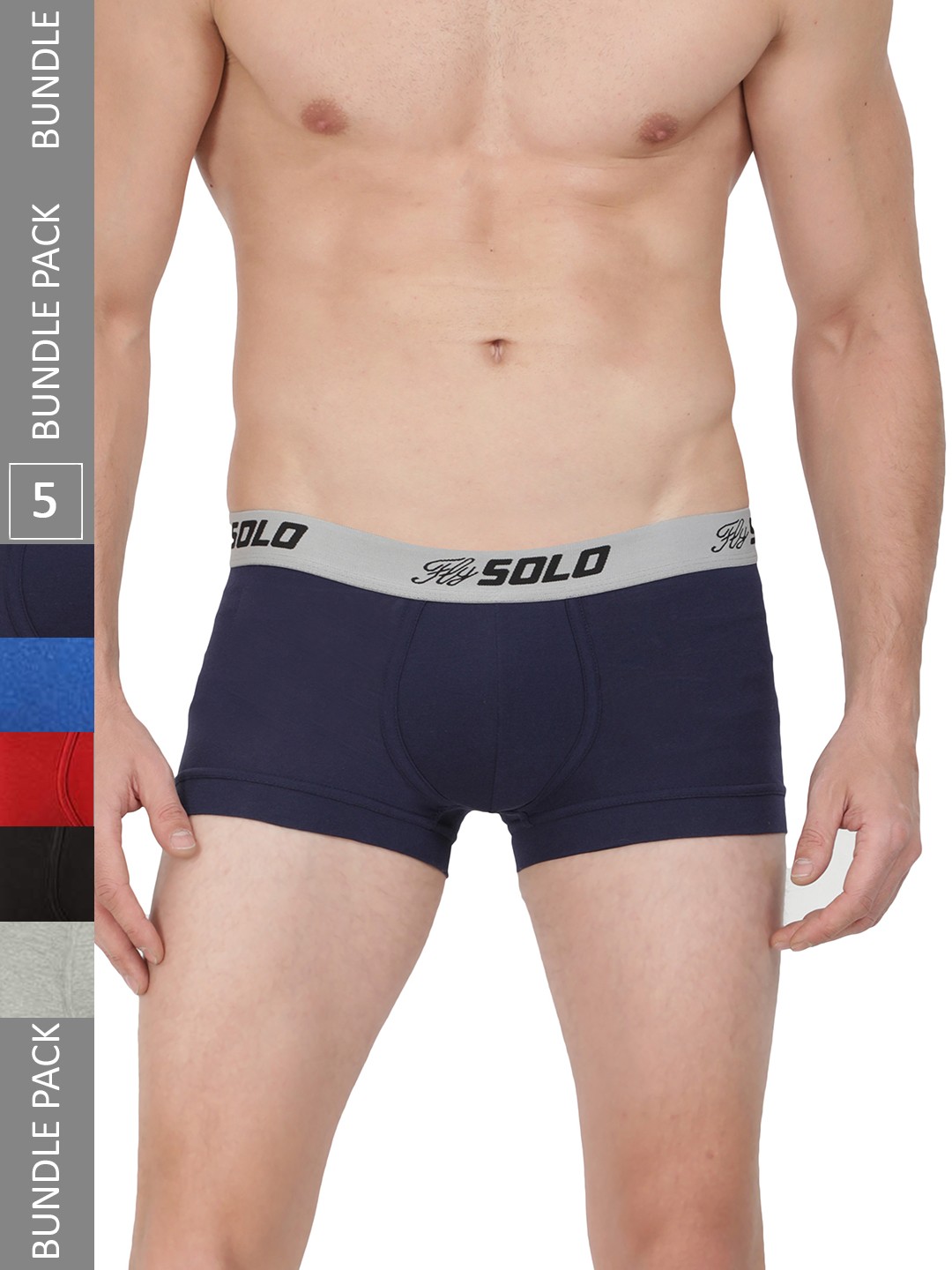 

SOLO Pack Of 5 No Wedgies Short Trunk SGrip-5-RD-RB-BK-NV-GM-75, Blue