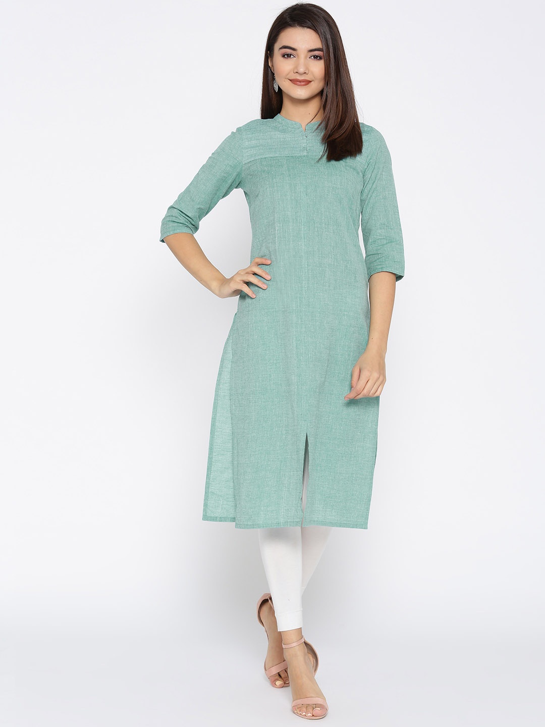 

AURELIA Women Green Solid Straight Kurta