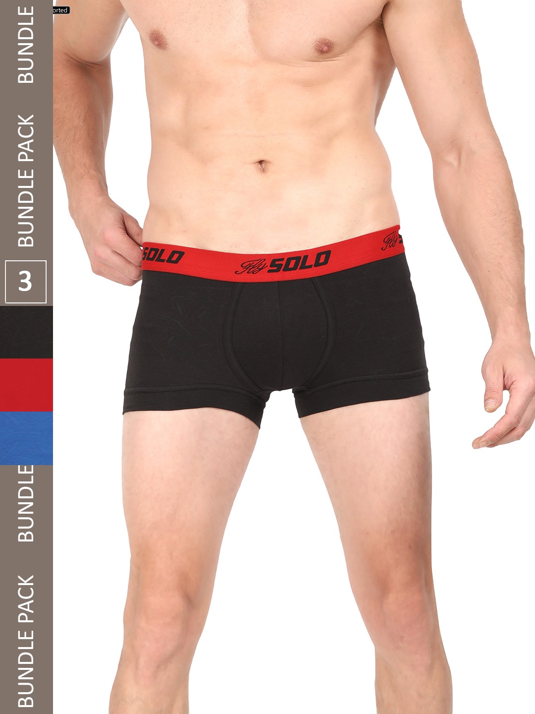 

SOLO Pack Of 3 No Wedgies Short Trunk SGrip-3-Black-Royalblue-Red-75