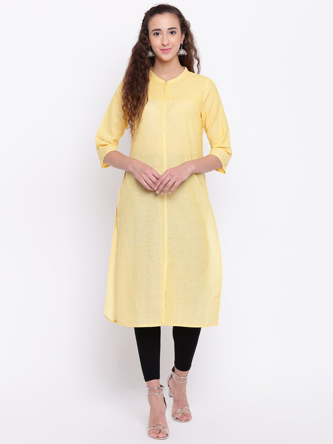 

AURELIA Women Yellow Solid Straight Kurta