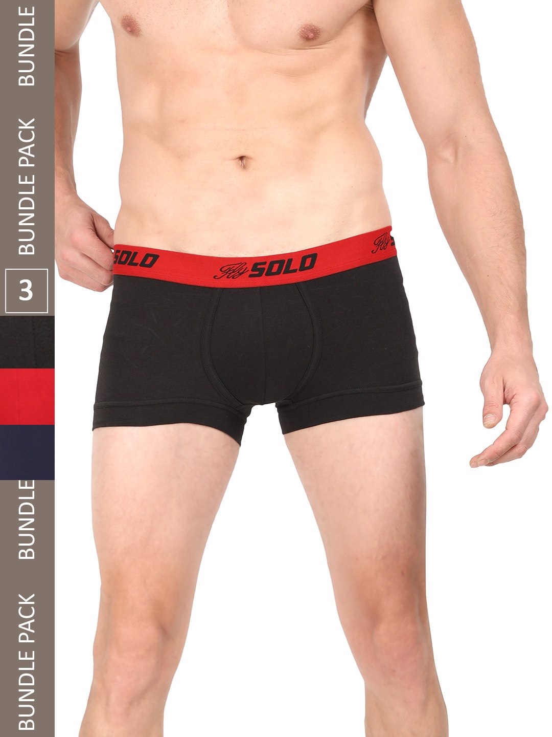 

SOLO Pack Of 3 No Wedgies Short Trunk SGrip-3-RD-BK-NV-75, Red