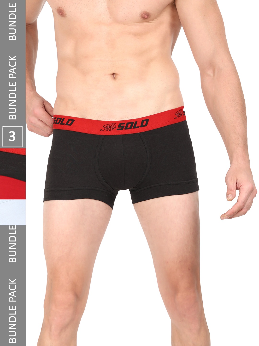 

SOLO Pack Of 3 No Wedgies Short Trunks SGrip-3-WH-BK-RD-75, White