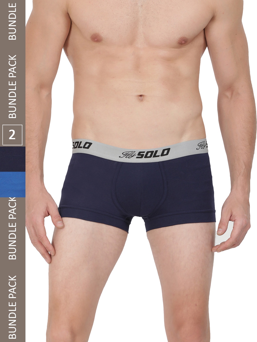 

SOLO Pack Of 2 No Wedgies Short Trunks SGrip-2-NV-RB-75, Navy blue