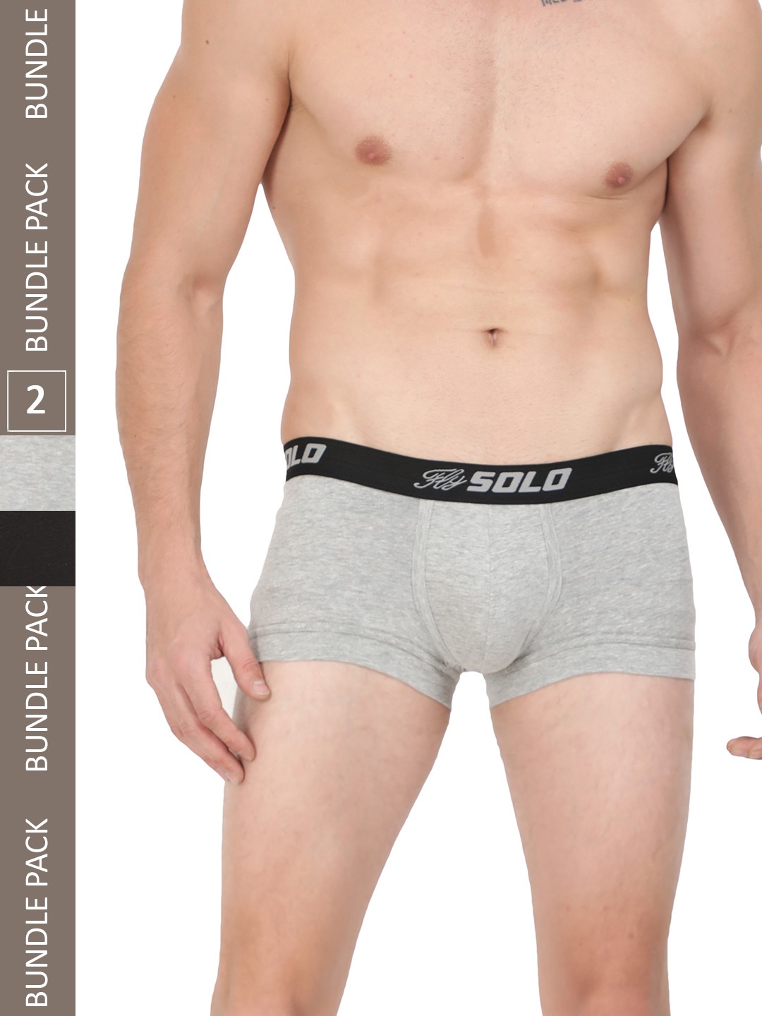

SOLO Pack Of 2 No Wedgies Short Trunks SGrip-2-Black-Grey Melange-75