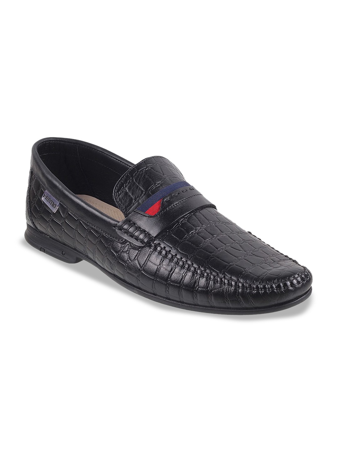 

Metro Men Textured Leather Formal Loafers, Black