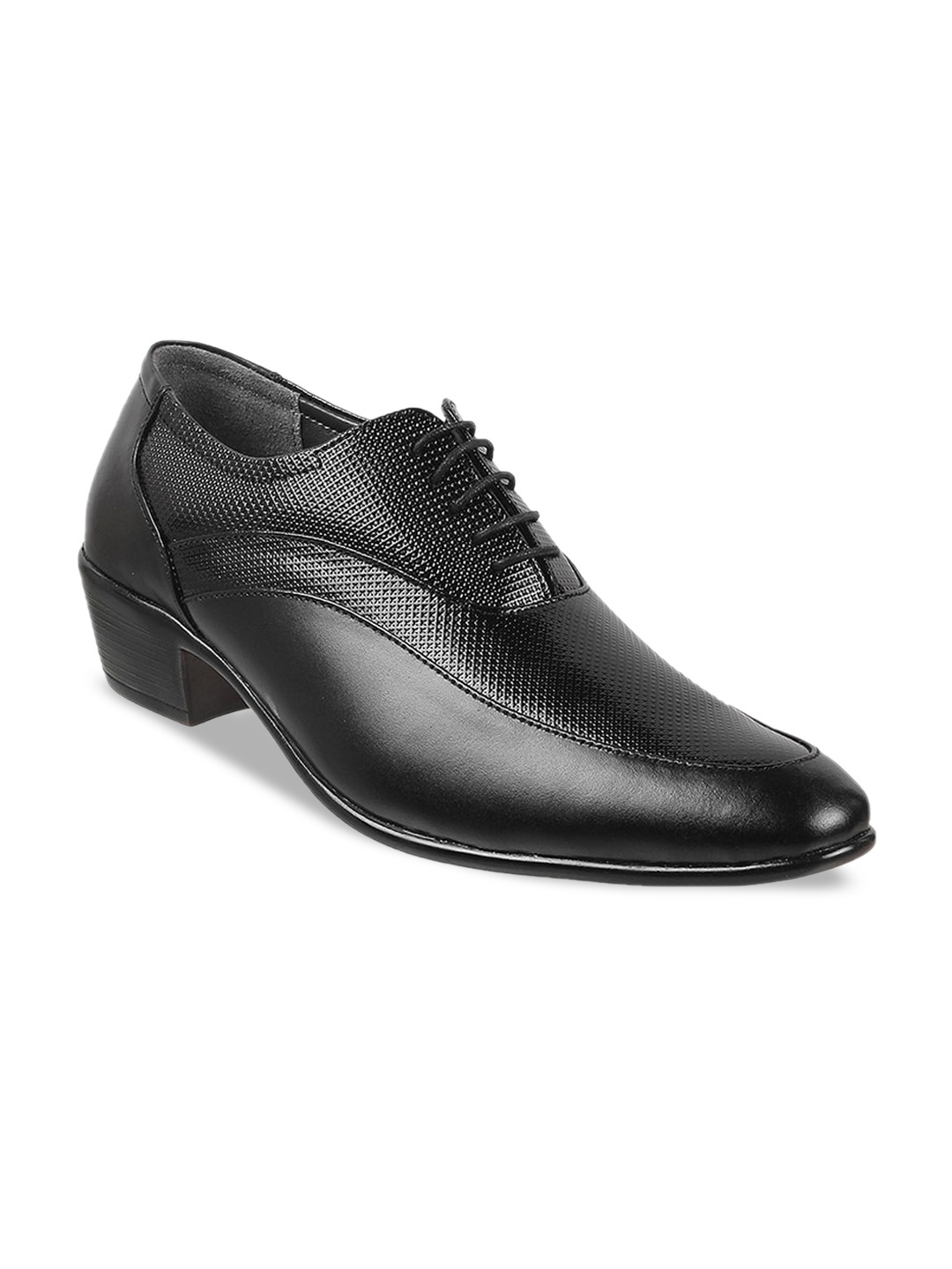 

Mochi Men Textured Leather Formal Oxfords, Black