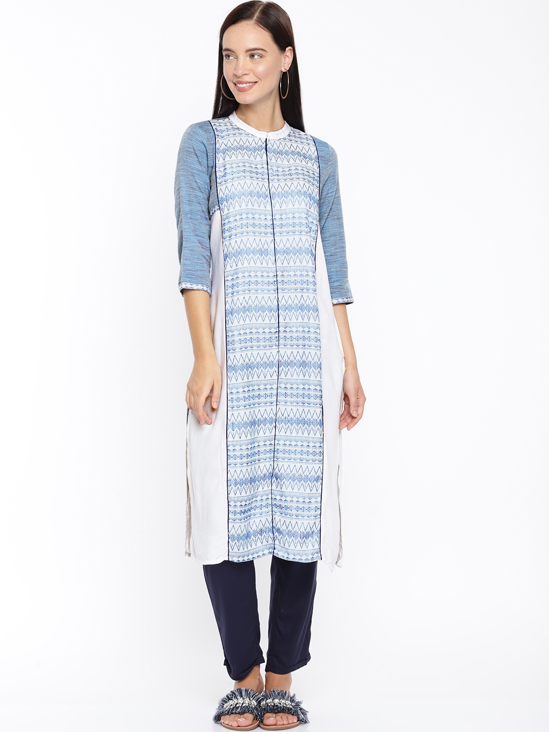 

AURELIA Women White Printed Straight Kurta