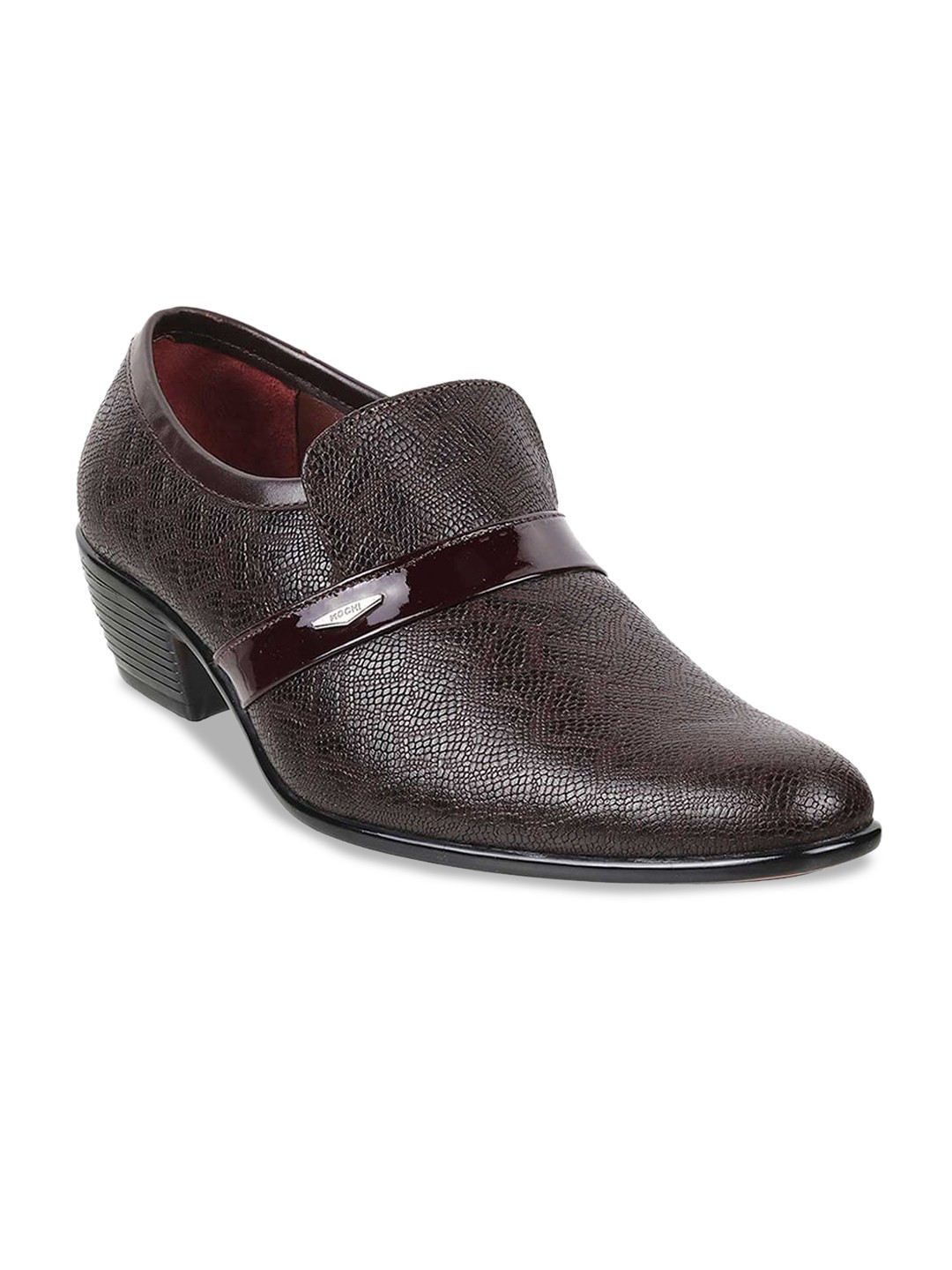 

Mochi Men Textured Leather Formal Slip-On Shoes, Coffee brown