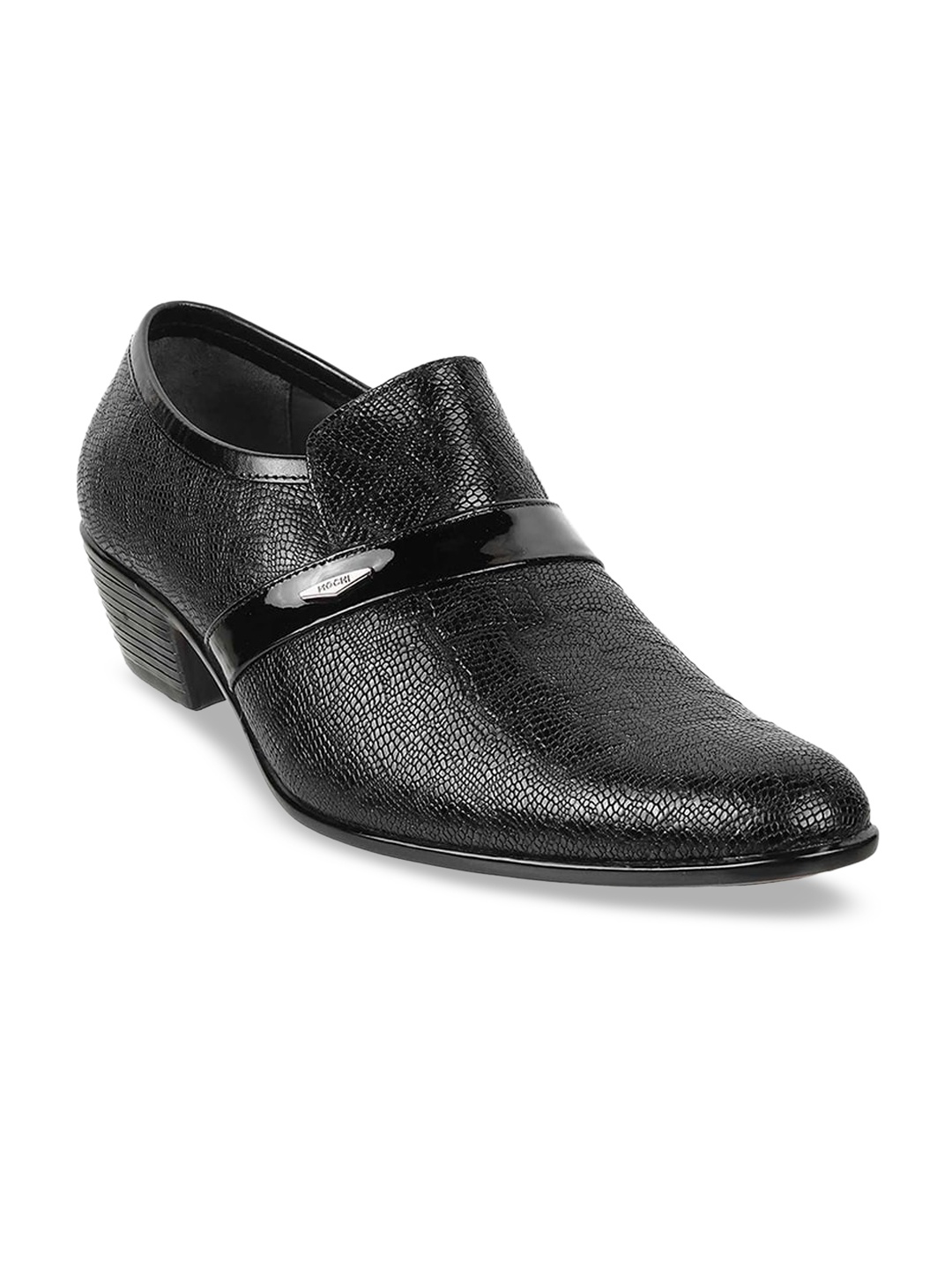

Mochi Men Textured Leather Formal Slip-On Shoes, Black