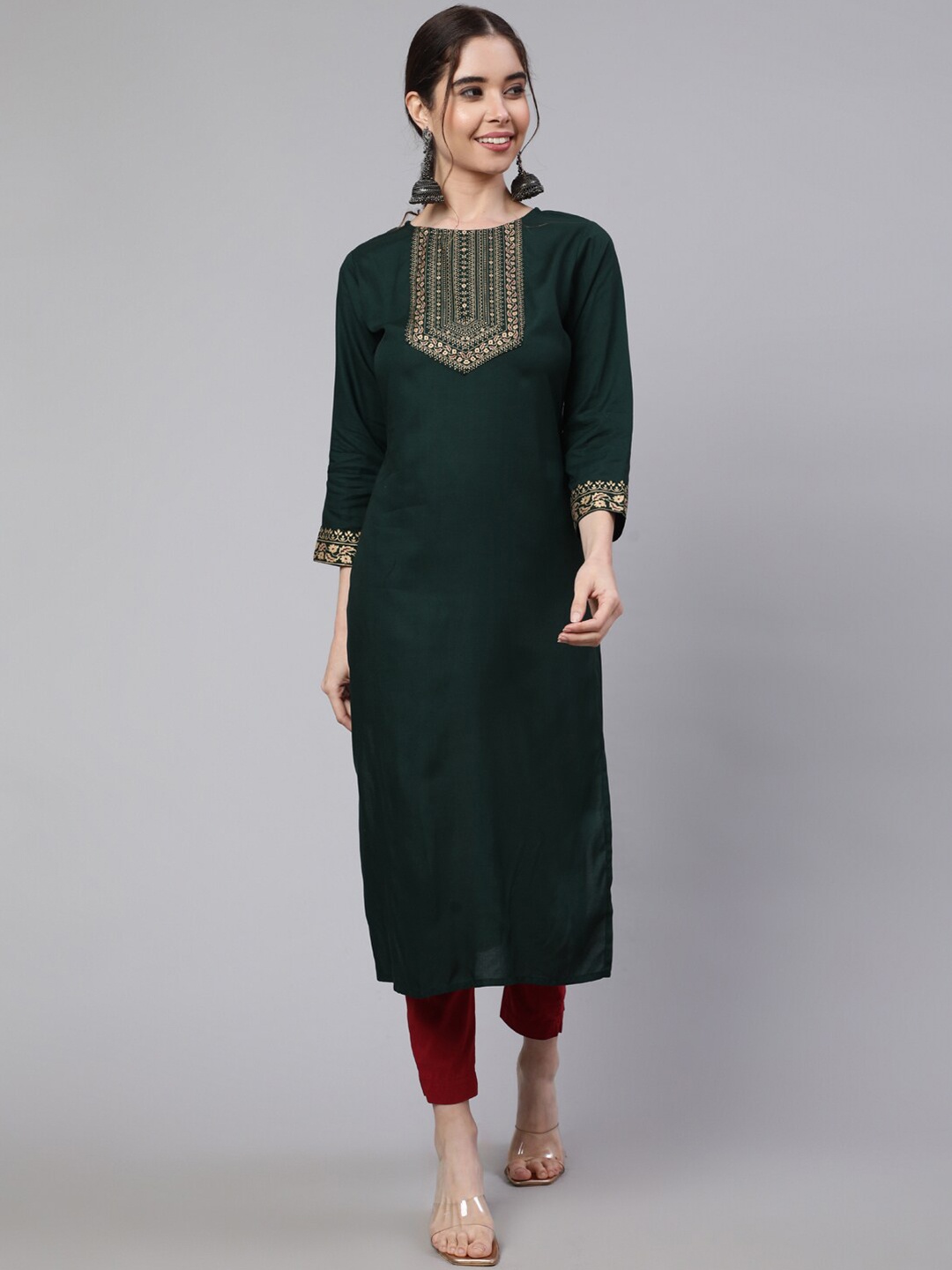 

SAK JAIPUR Ethnic Motifs Yoke Design Kurta, Green