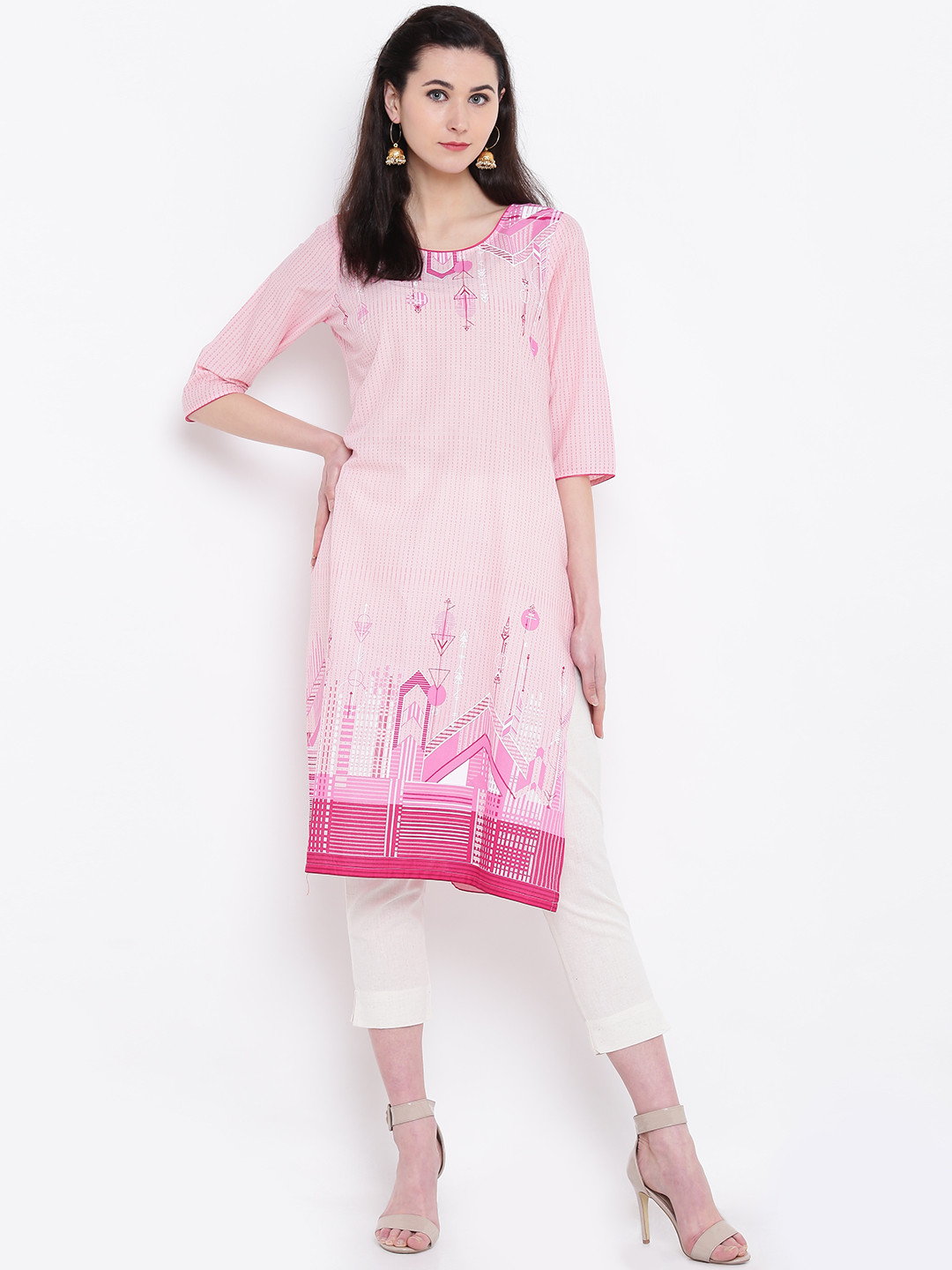 

AURELIA Women Pink Printed Straight Kurta