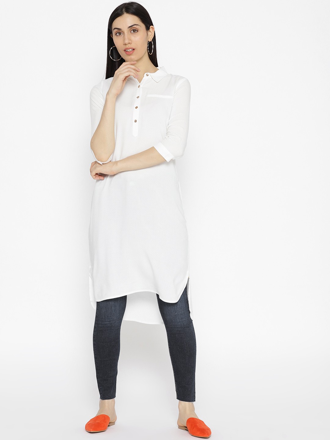 

AURELIA Women White Woven Design Pathani Kurta