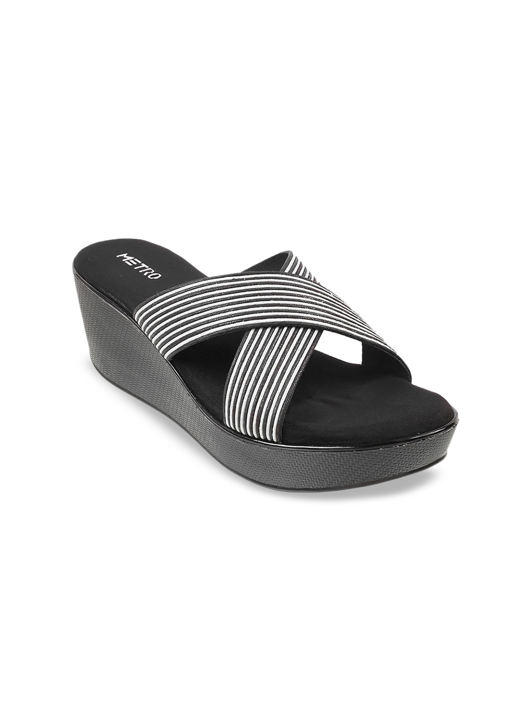 

Metro Striped Open Toe Wedge Heels, Black