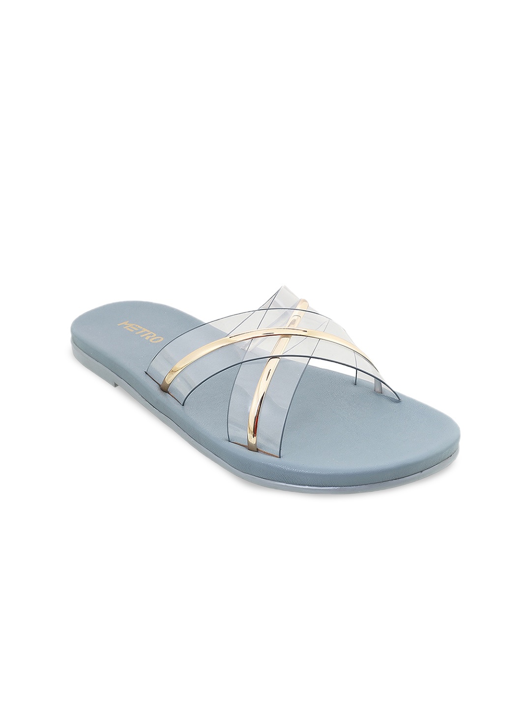 

Metro Striped Cross Strap Open Toe Flats, Blue
