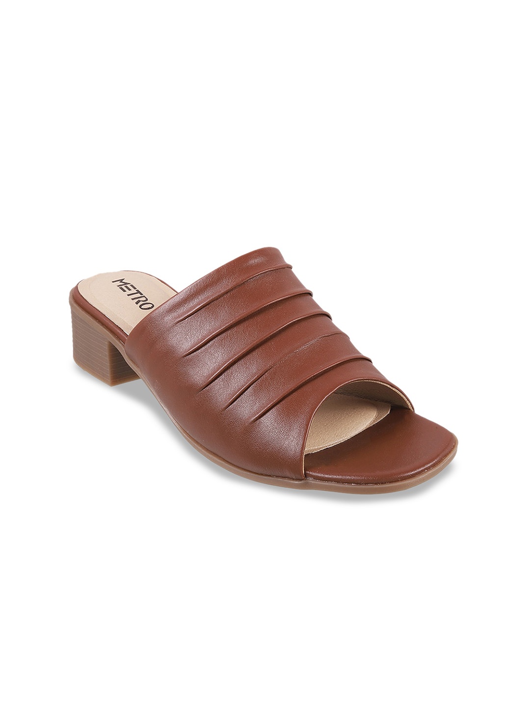 

Metro Textured Open Toe Block Heels, Tan