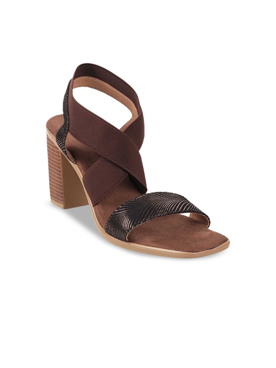 

Metro Printed Open Toe Block Heels With Backstrap, Brown