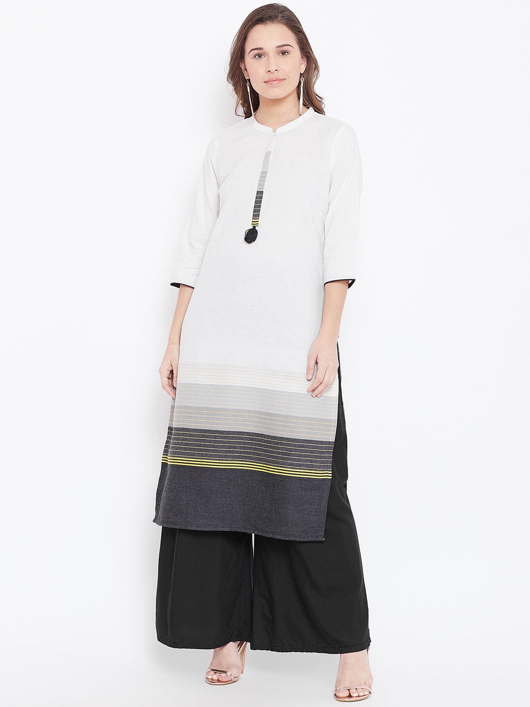 

AURELIA Women White Striped Straight Kurta