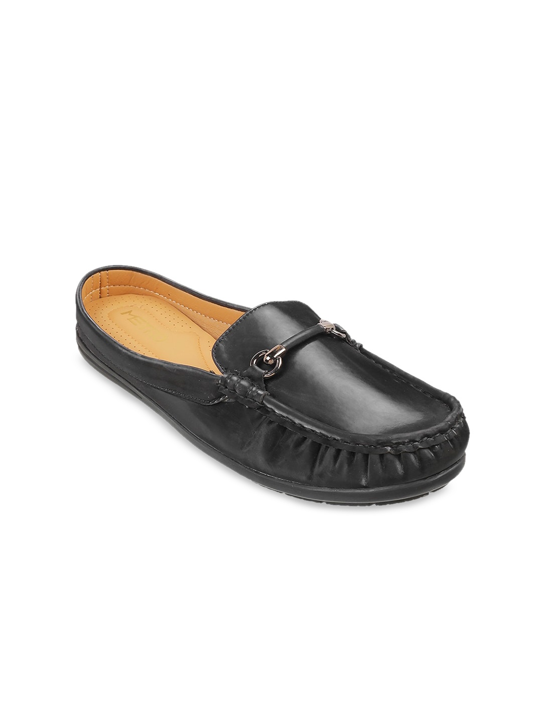 

Metro Round Toe Horsebit Mules, Black