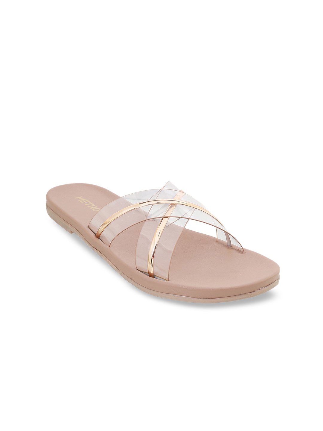 

Metro Striped Cross Strap Open Toe Flats, Beige