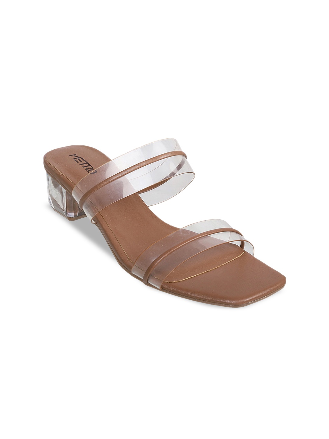 

Metro Striped Open Toe Block Heels, Tan