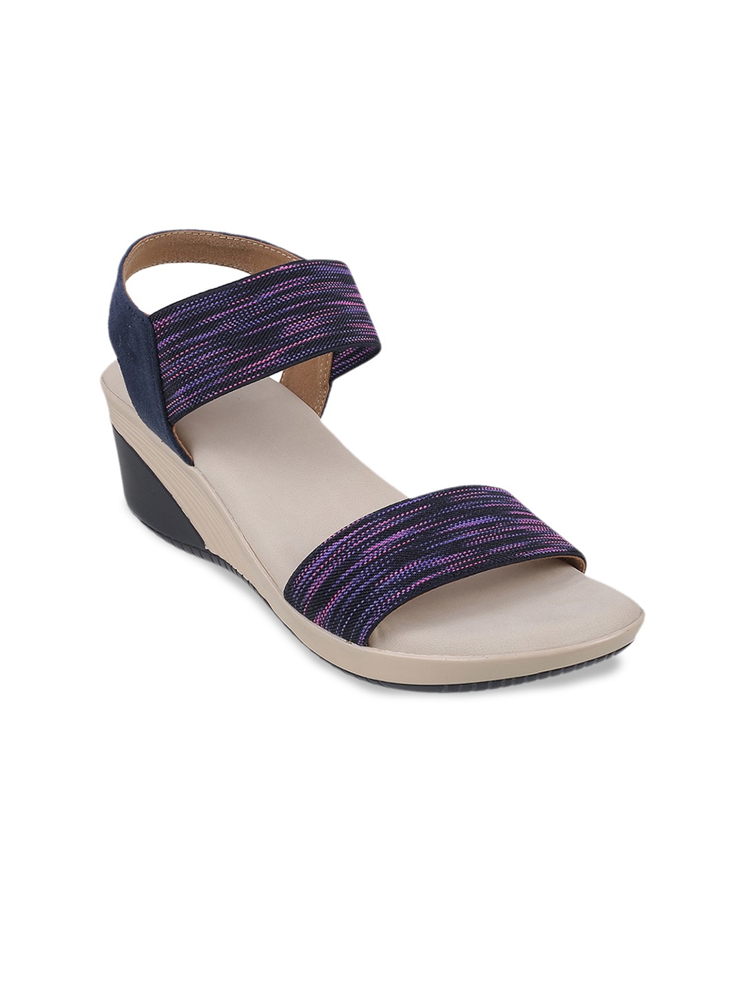 

Metro Striped Wedge Heels With Backstrap, Navy blue