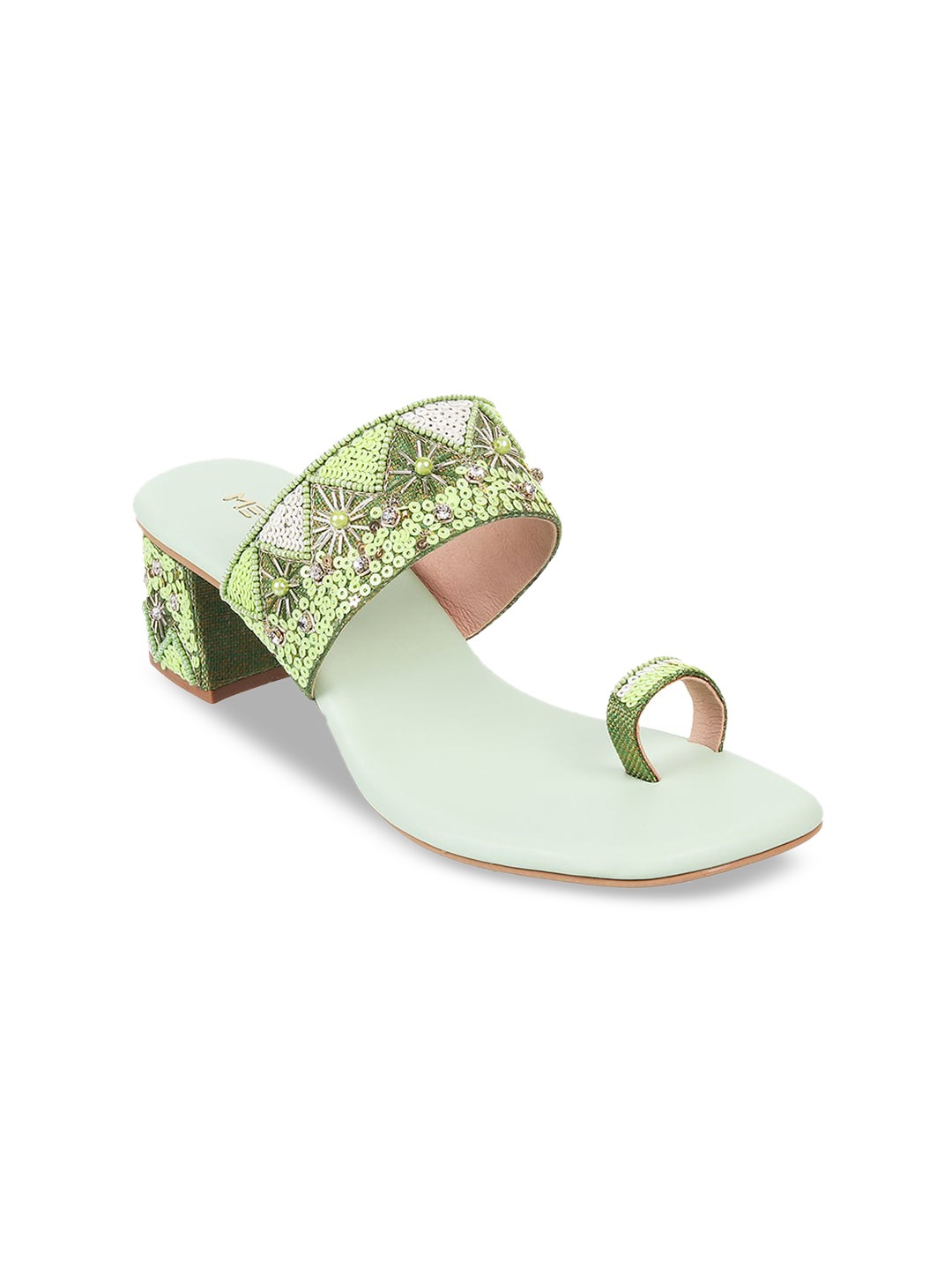 

Metro Embellished Ethnic Block Heels, Green