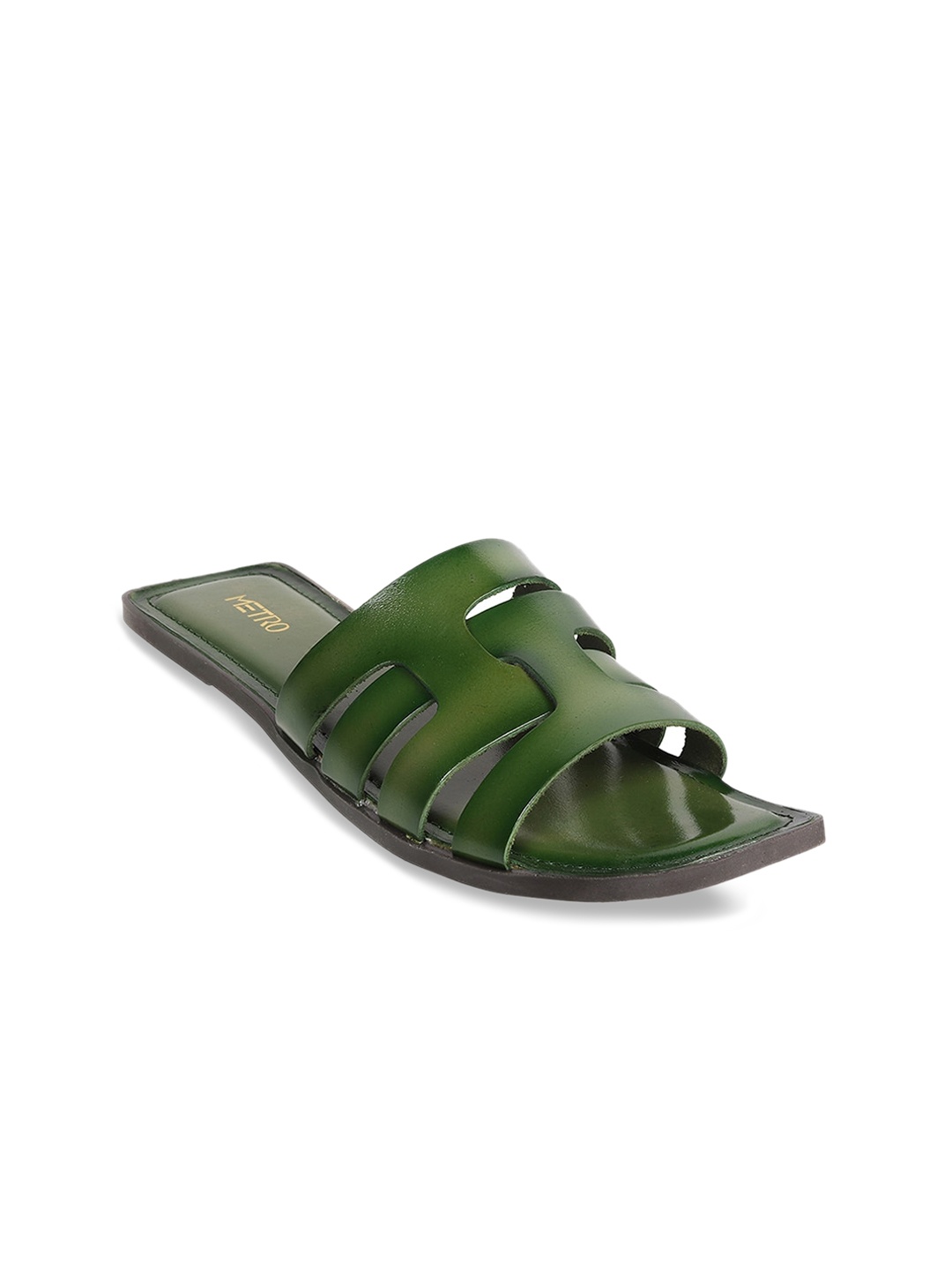 

Metro Strappy Leather Open Toe Flats, Green