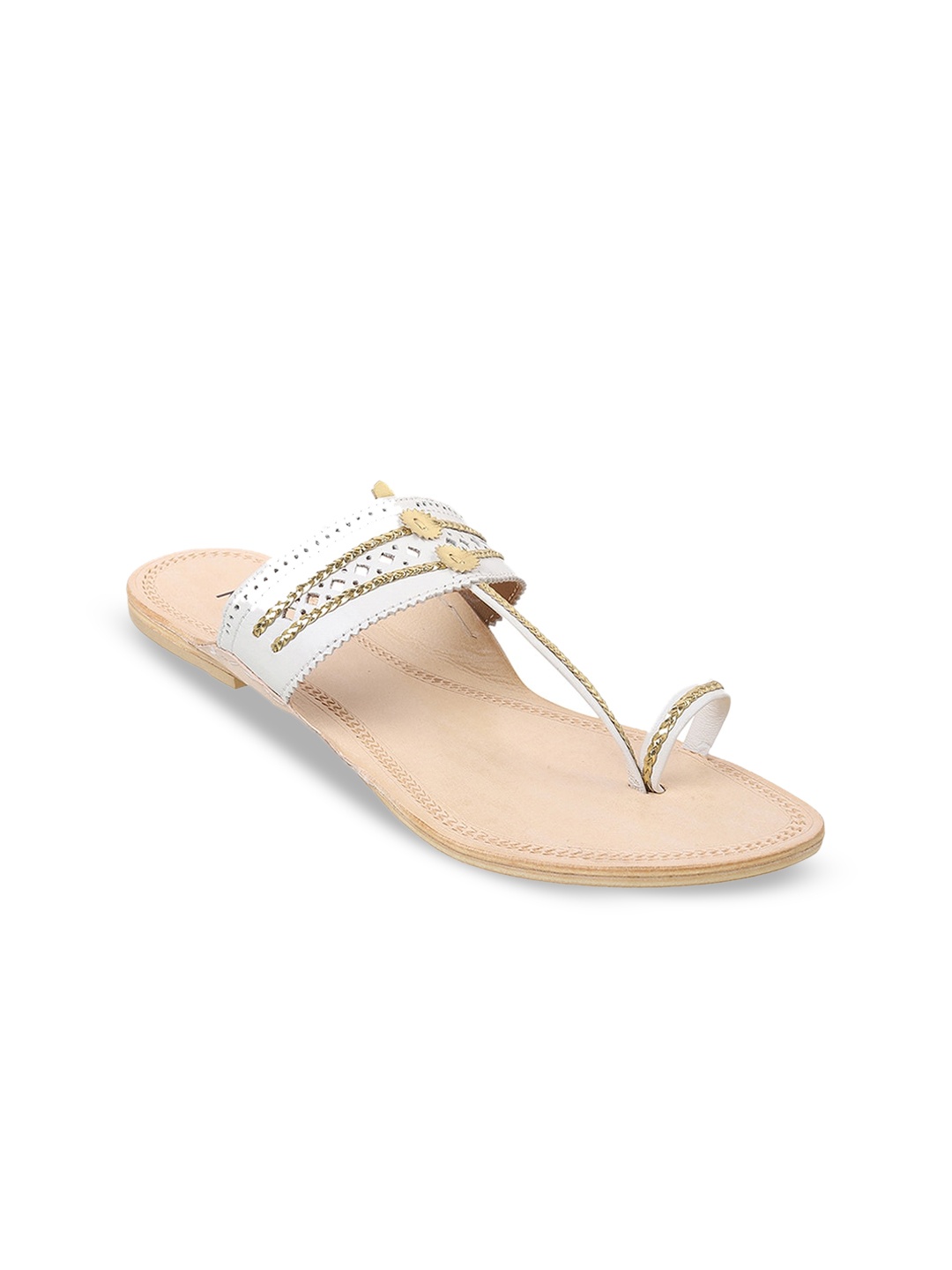 

Metro Embellished Leather One Toe Flats, Off white