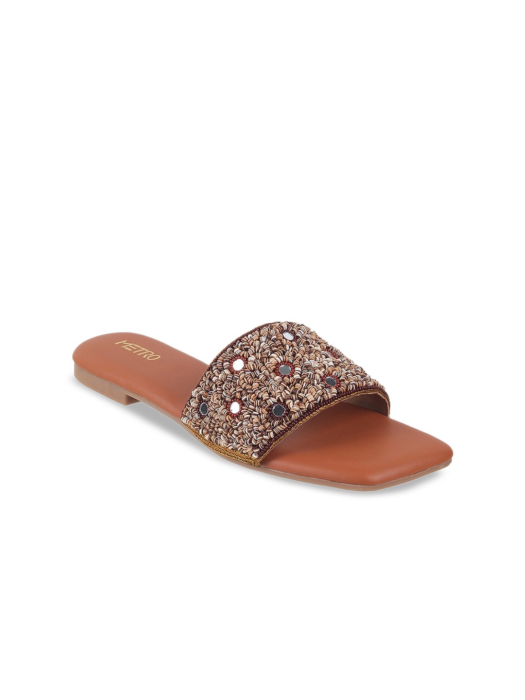 

Metro Embellished Open Toe Flats, Tan