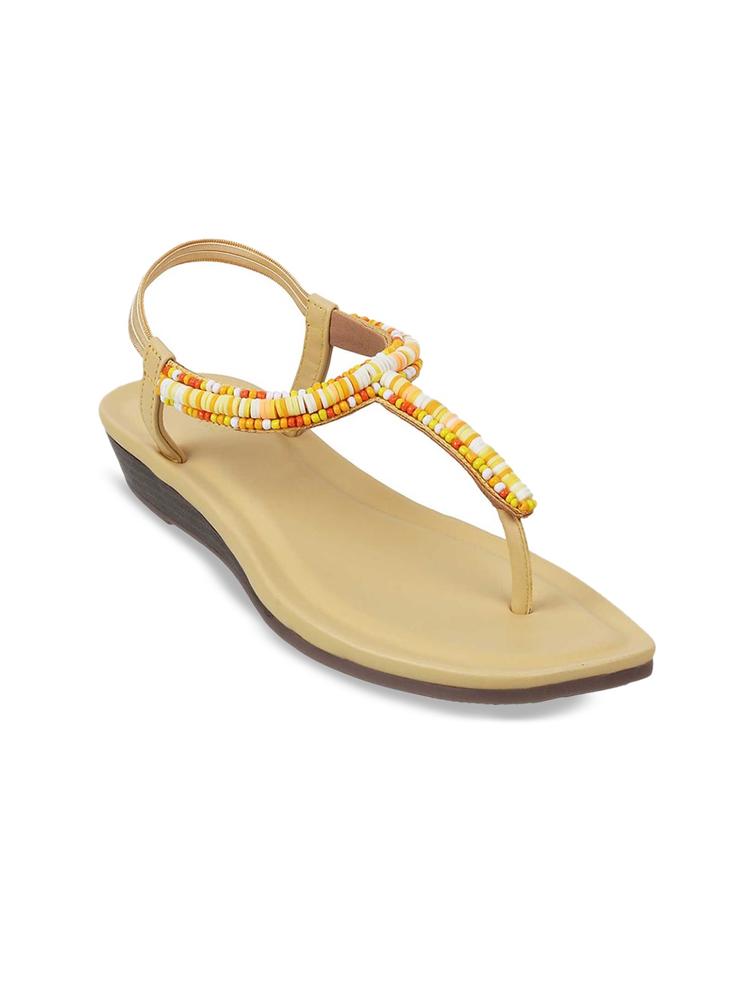 

Metro Embellished T- Strap Wedges With Backstrap, Yellow