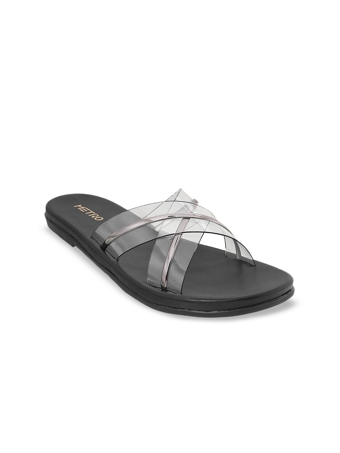 

Metro Cross Strap Open Toe Flats, Black