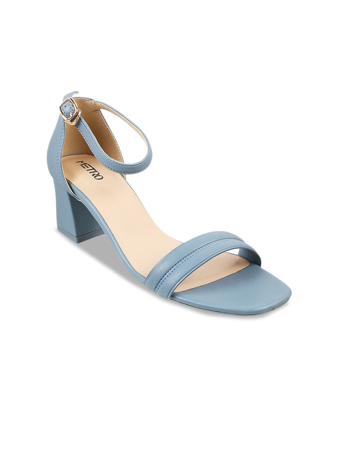 

Metro Open Toe Block Heels With Ankle Loop, Blue
