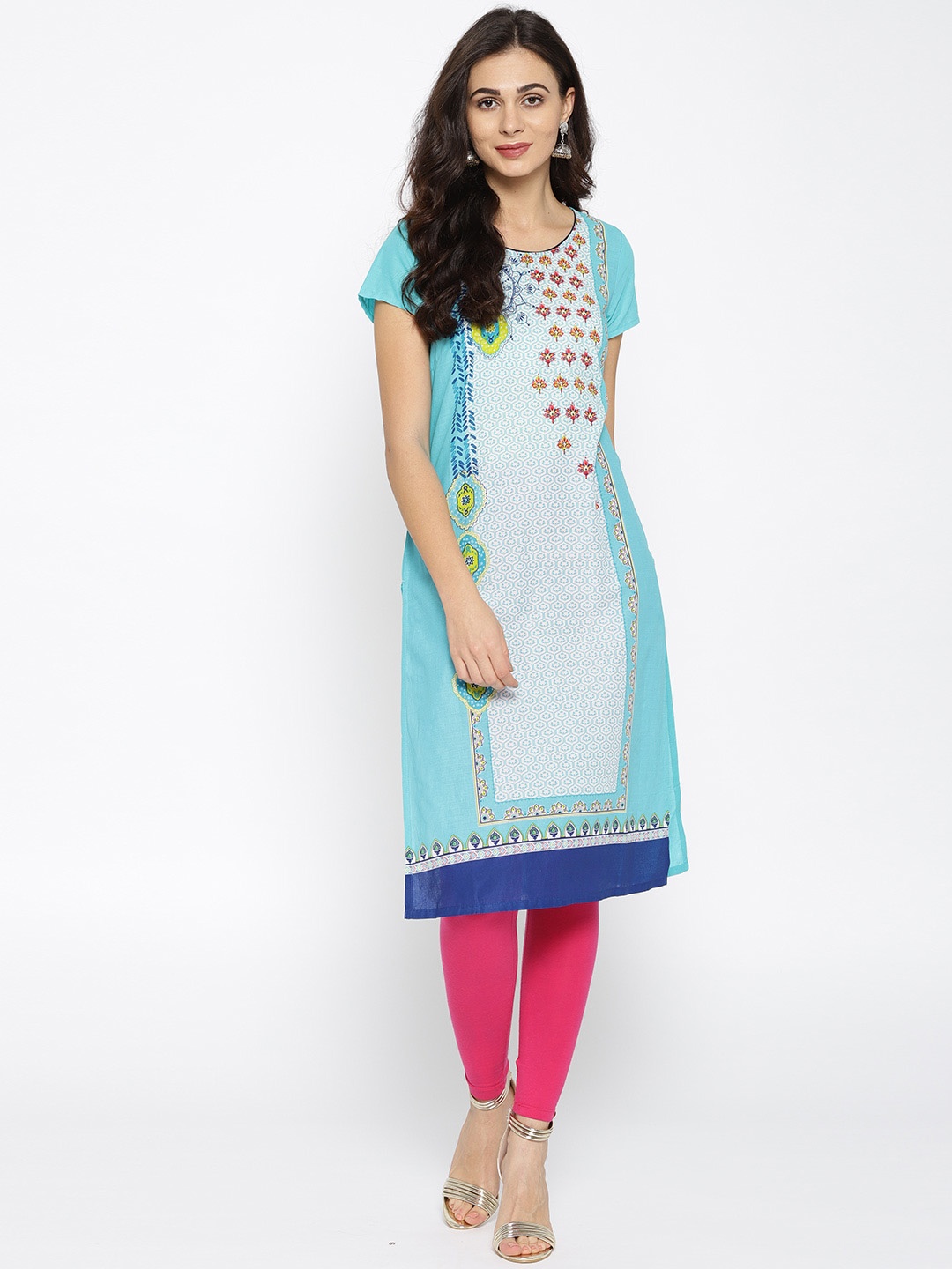 

AURELIA Women Blue Printed Straight Kurta