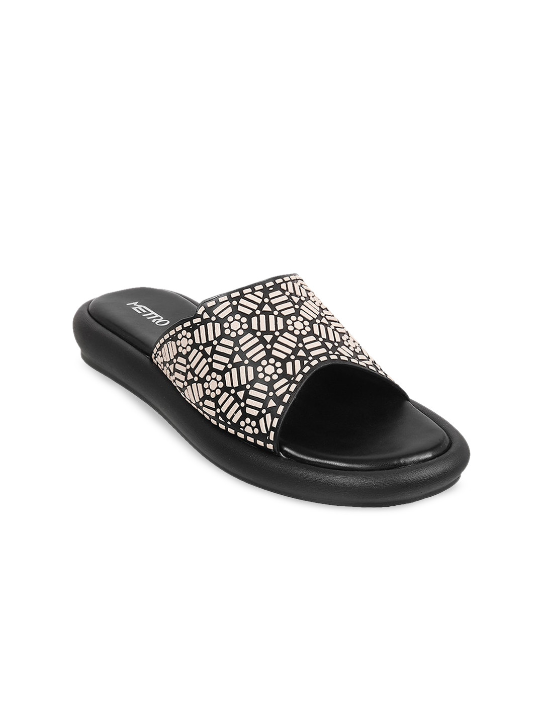 

Metro Printed Open Toe Flats, Black