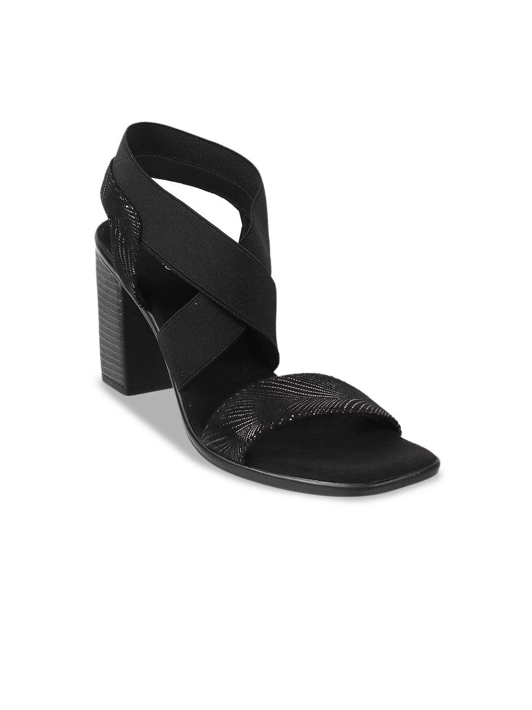 

Metro Printed Open Toe Suede Block Heels With Backstrap, Black