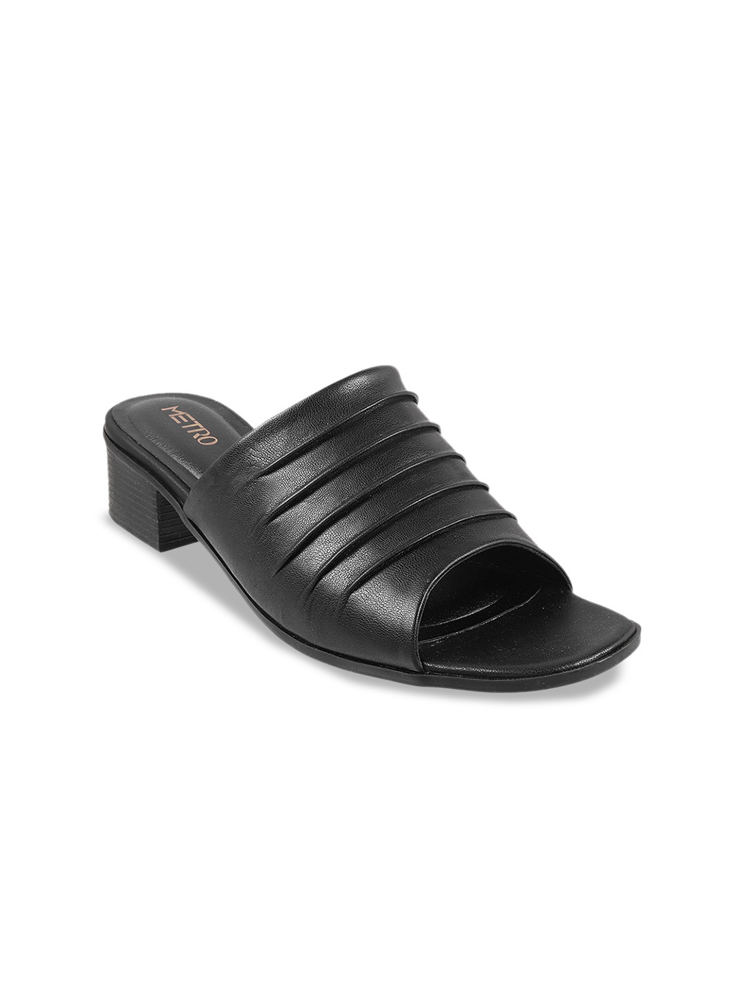 

Metro Textured Open Toe Block Heels, Black