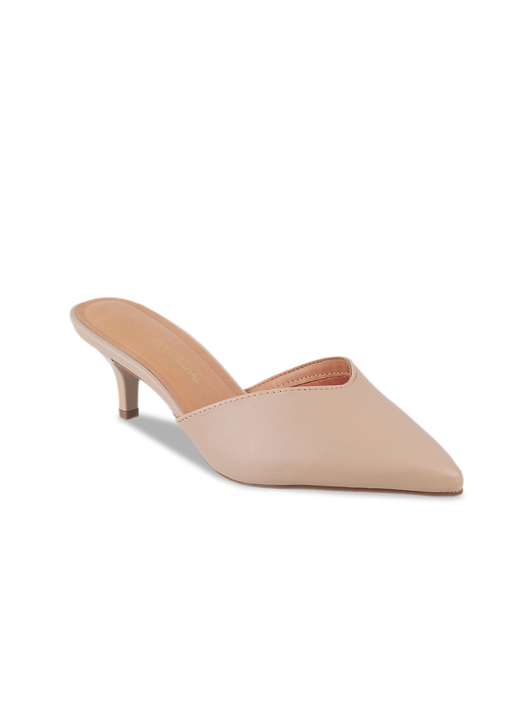 

DAVINCHI Pointed Toe Kitten Mules, Beige