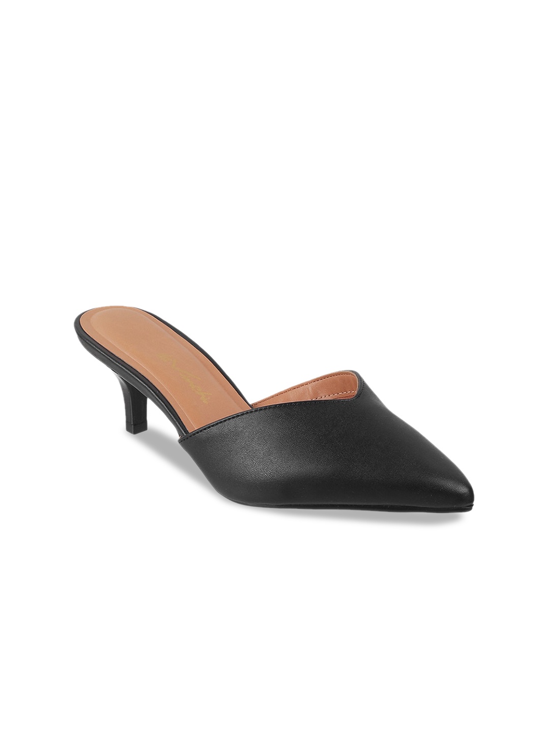 

DAVINCHI Pointed Toe Kitten Heel Mules, Black