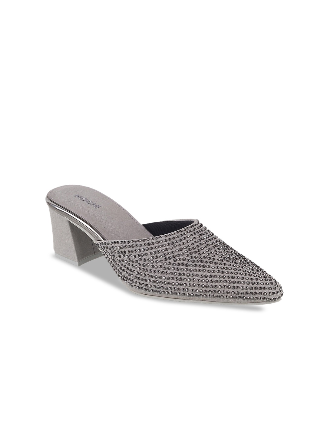 

Mochi Embellished Block Mules, Grey