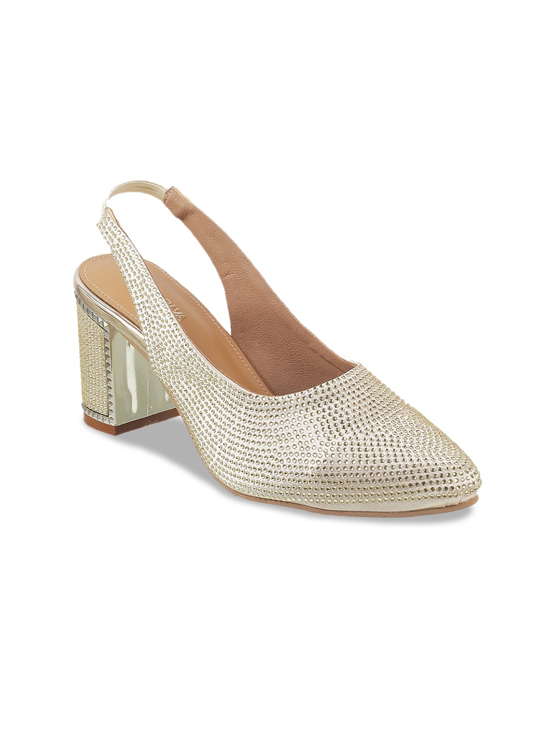 

Mochi Embellished Block Pumps, Gold