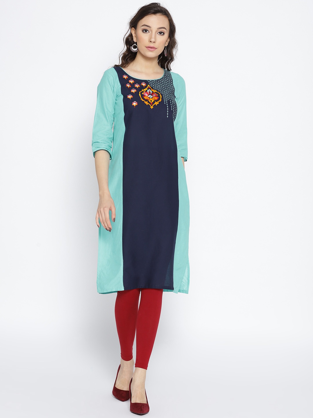 

AURELIA Women Blue Colourblocked Straight Kurta