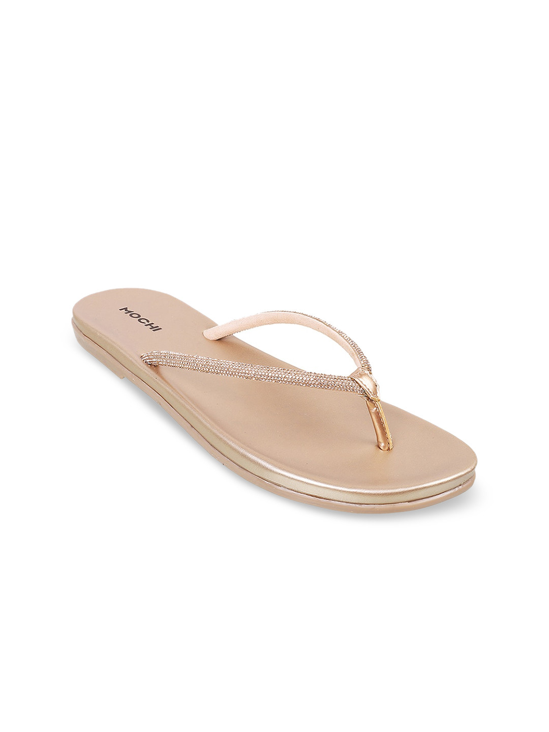 

Mochi Embellished T-Strap Flats, Gold