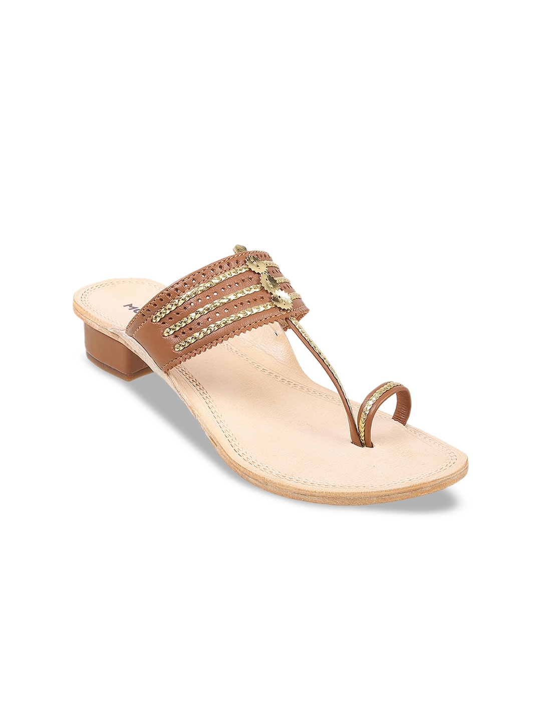 

Mochi One Toe Embellished Block Heels, Tan