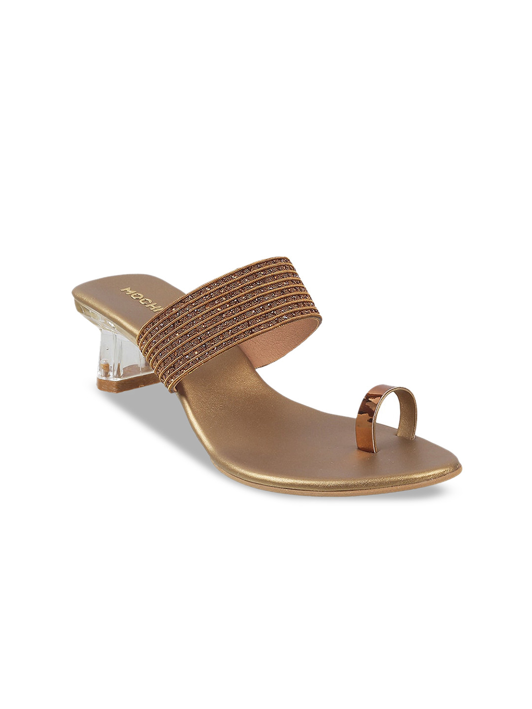 

Mochi One Toe Embellished Block Heels, Gold