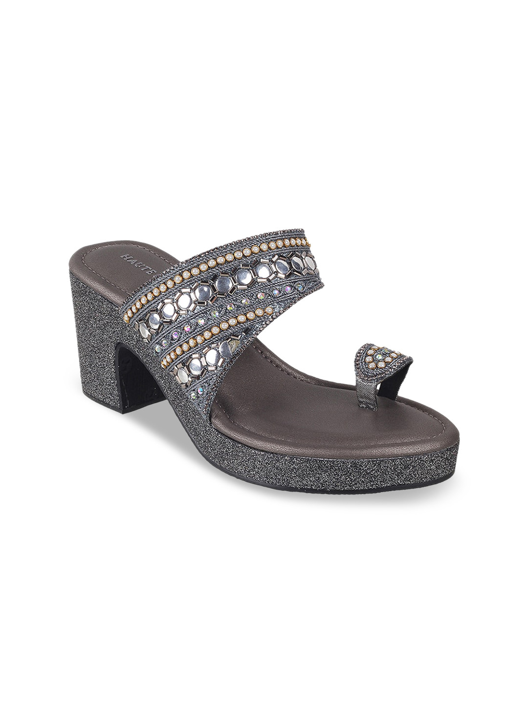 

Mochi Embellished Ethnic Block Heels, Grey