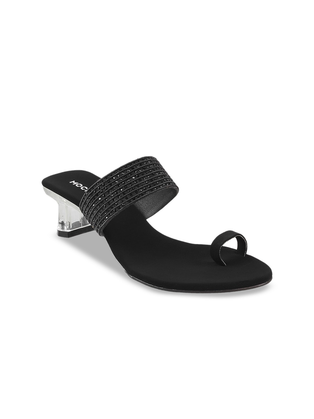 

Mochi One Toe Embellished Block Heels, Black