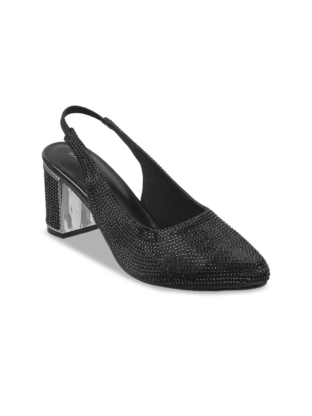

Mochi Embellished Block Pointed Toe Pumps With Backstrap, Black