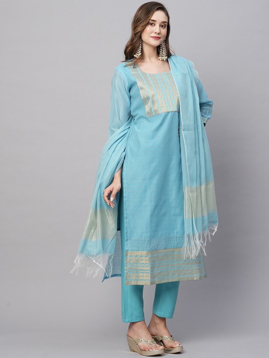 

KALINI Ethnic Motifs Regular Kurta With Trousers & With Dupatta, Blue