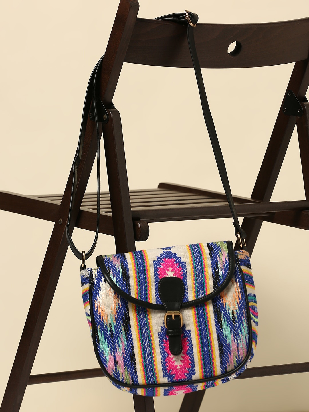 

Sangria Self Design Structured Sling Bag, Blue