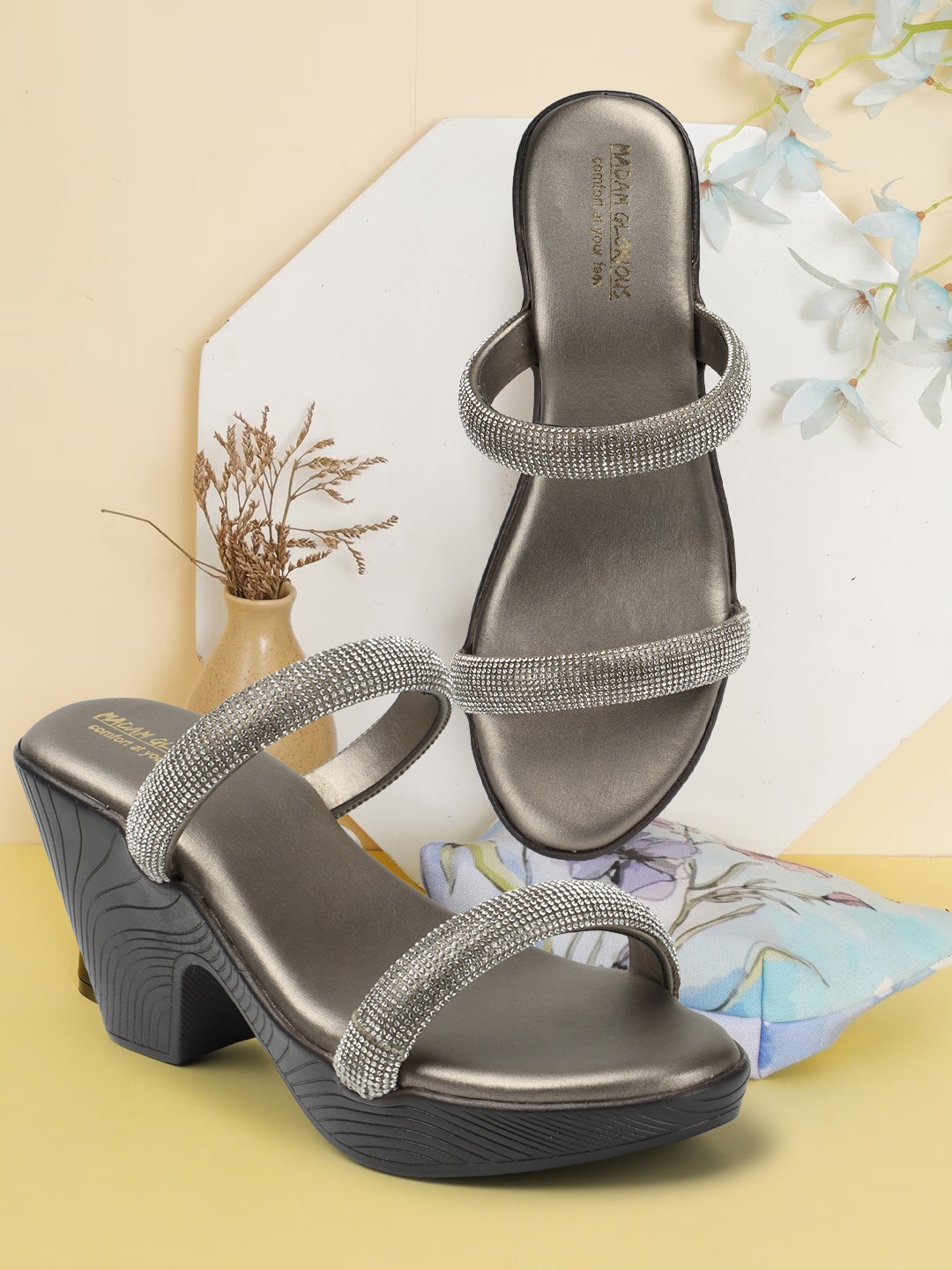 

madam glorious Embellished Platform Heels, Grey